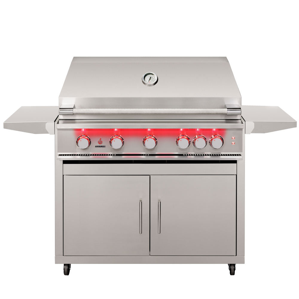 TrueFlame 40-Inch 5-Burner Freestanding Gas Grill with Rear Infrared Burner and Grill Lights